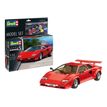 KIT PARA MONTAR REVELL MODEL SET LAMBORGHINI COUNTACH LP500S 1/24 124 PEÇAS COMPLETO COM TINTAS COLA E PINCEL REV 67730